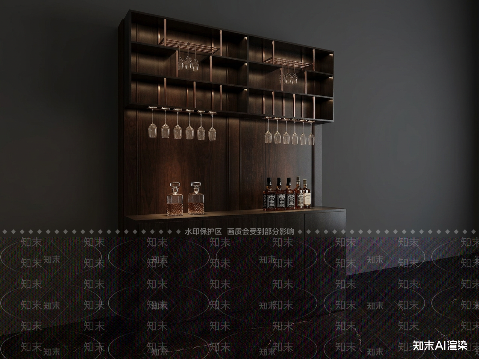 美式酒柜3D模型渲染效果图