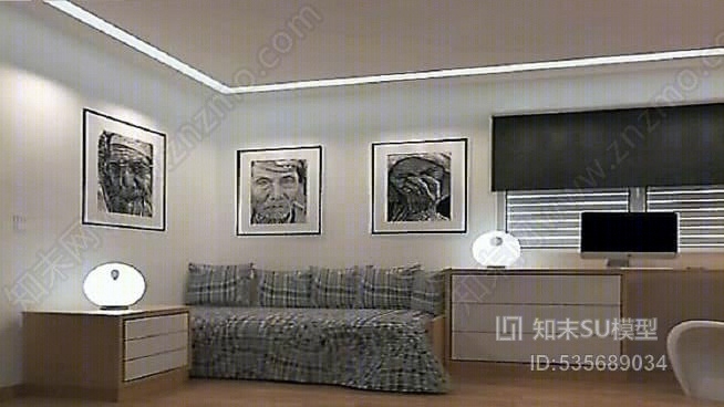 单人卧室SU模型下载【ID:535689034】