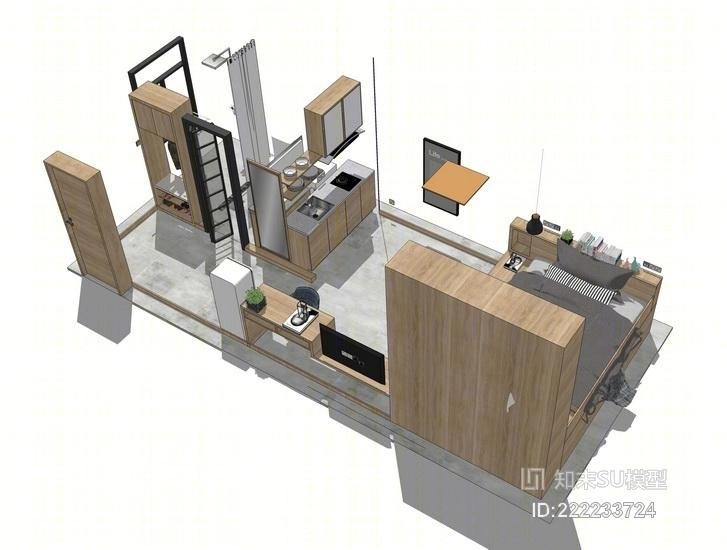 单身公寓室内设计SU模型下载【ID:222233724】