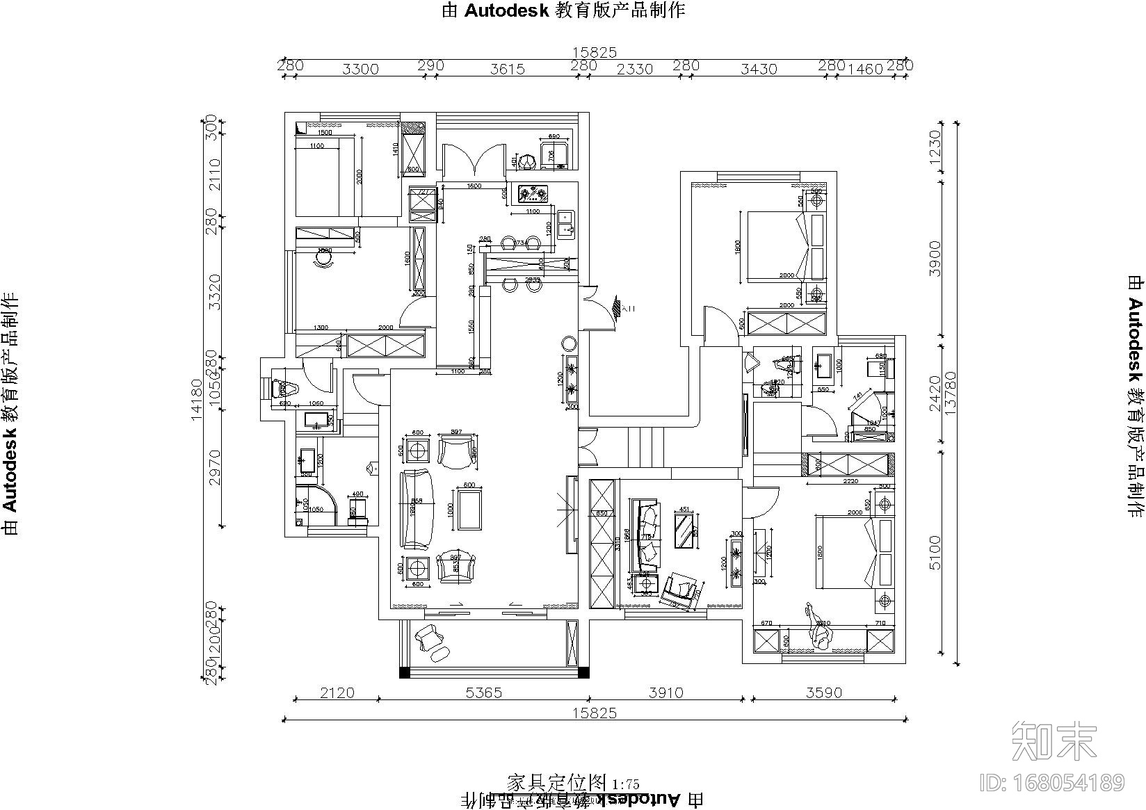 铭筑设计-贵州兴义户型施工图+效果图cad施工图下载【ID:168054189】