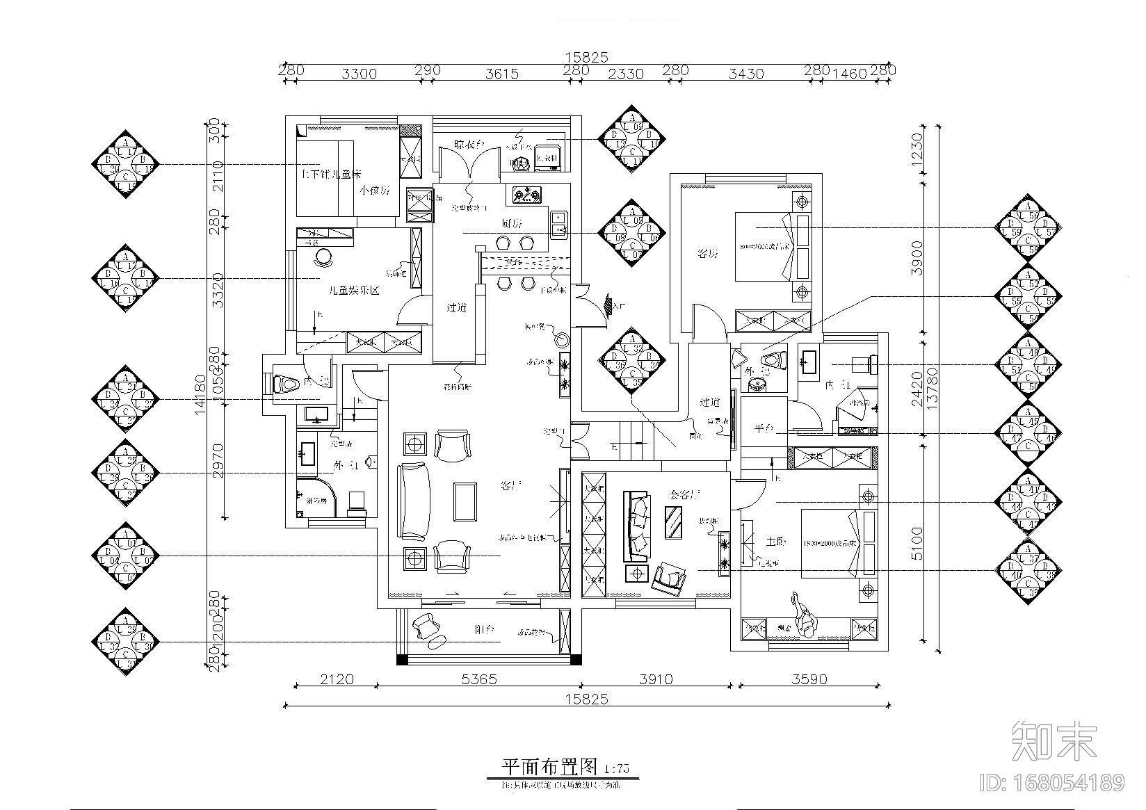 铭筑设计-贵州兴义户型施工图+效果图cad施工图下载【ID:168054189】