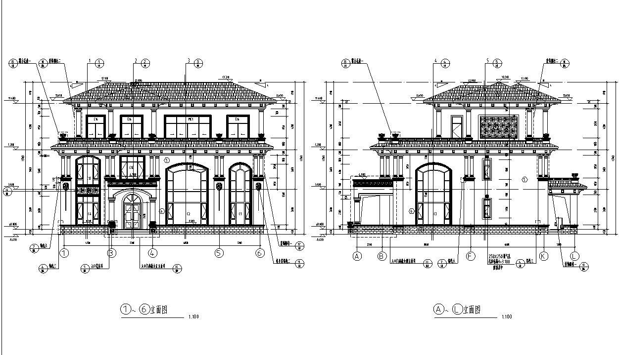 框架结构单家独院式别墅建筑设计（CAD+效果图）cad施工图下载【ID:149894185】