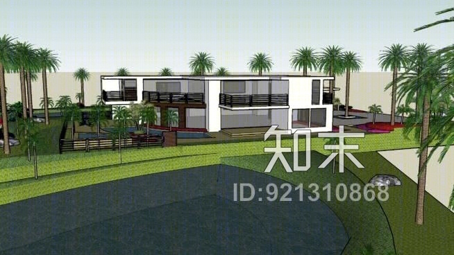 现代别墅与湖SU模型下载【ID:921310868】