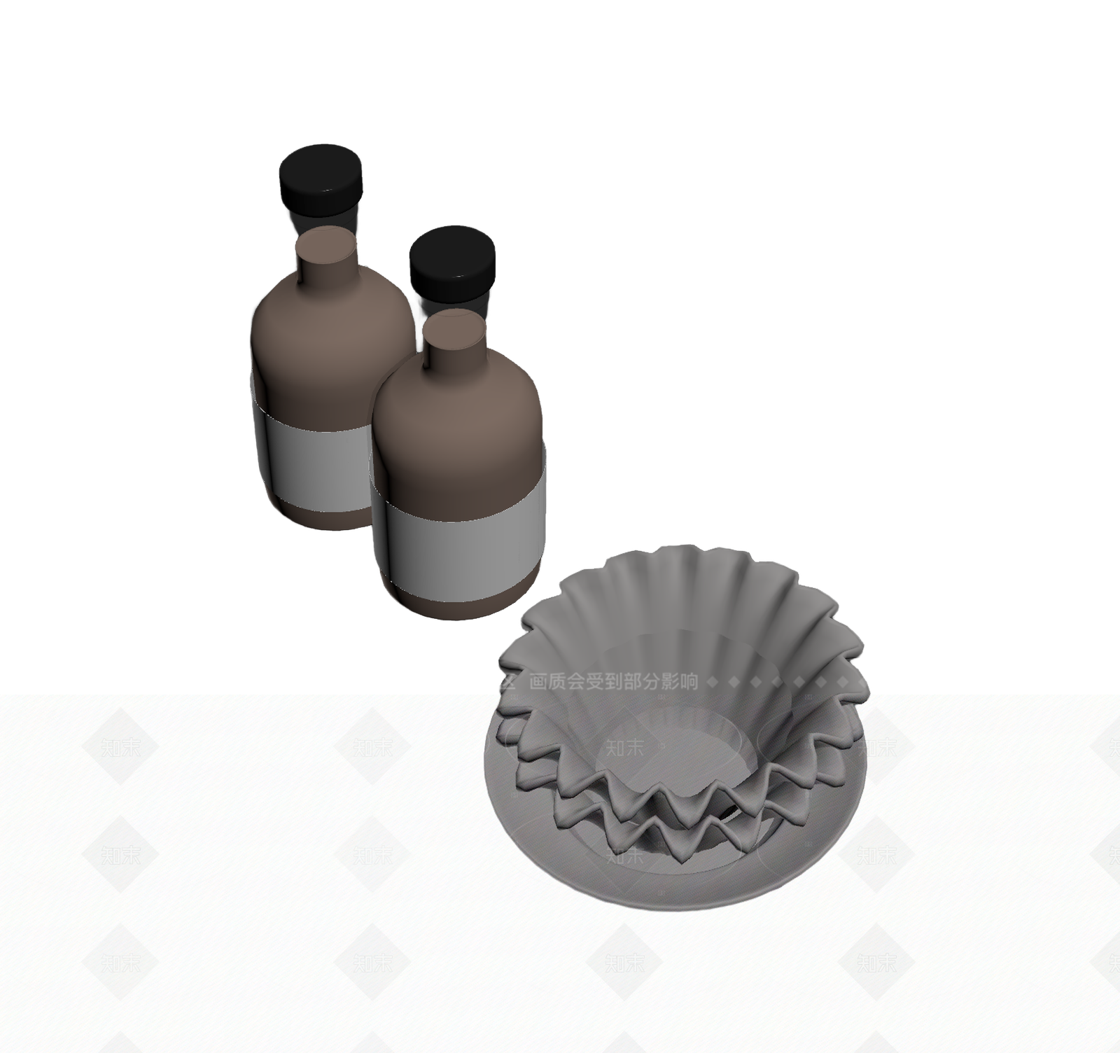 咖啡糖浆瓶与花边托盘3D模型下载【ID:1205547492】