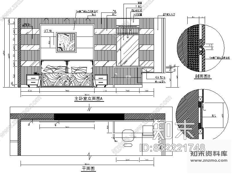 图块/节点主卧室立面图cad施工图下载【ID:832221748】