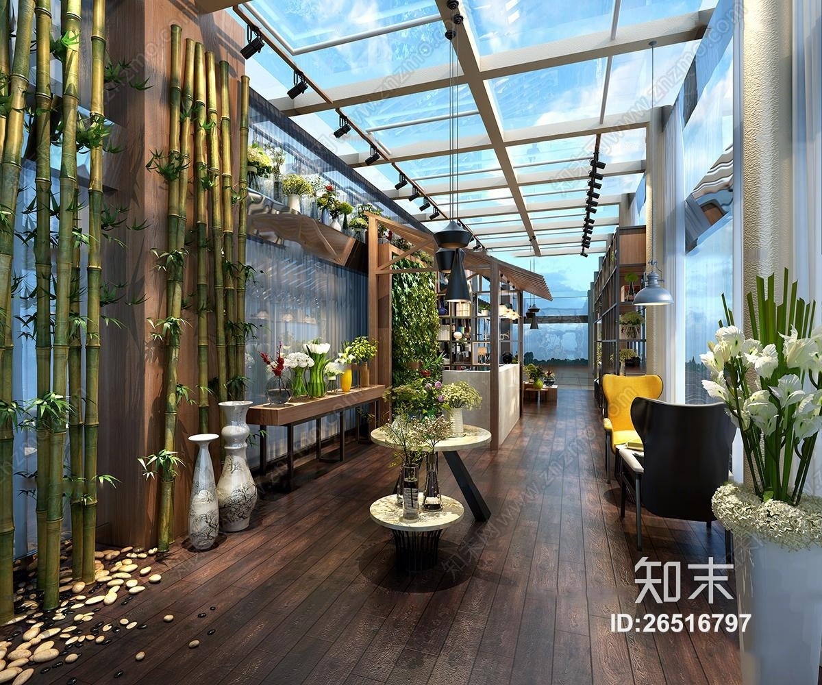 现代工业风花店3D模型下载【ID:26516797】