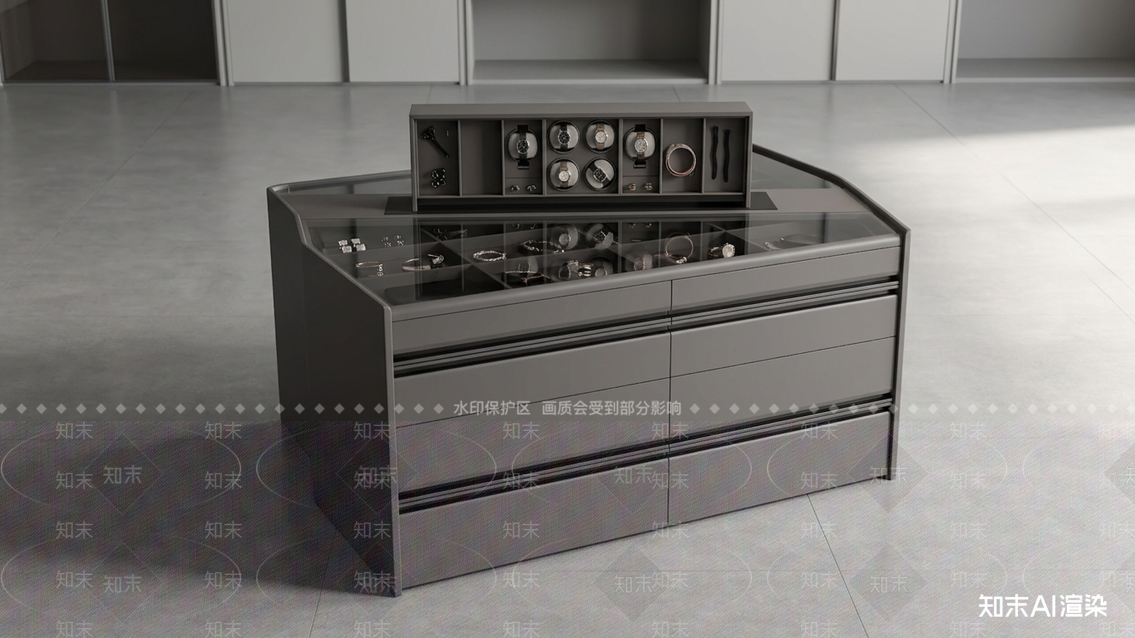 深灰色抽屉式收纳岛台梳妆台3D模型下载【ID:1227481096】