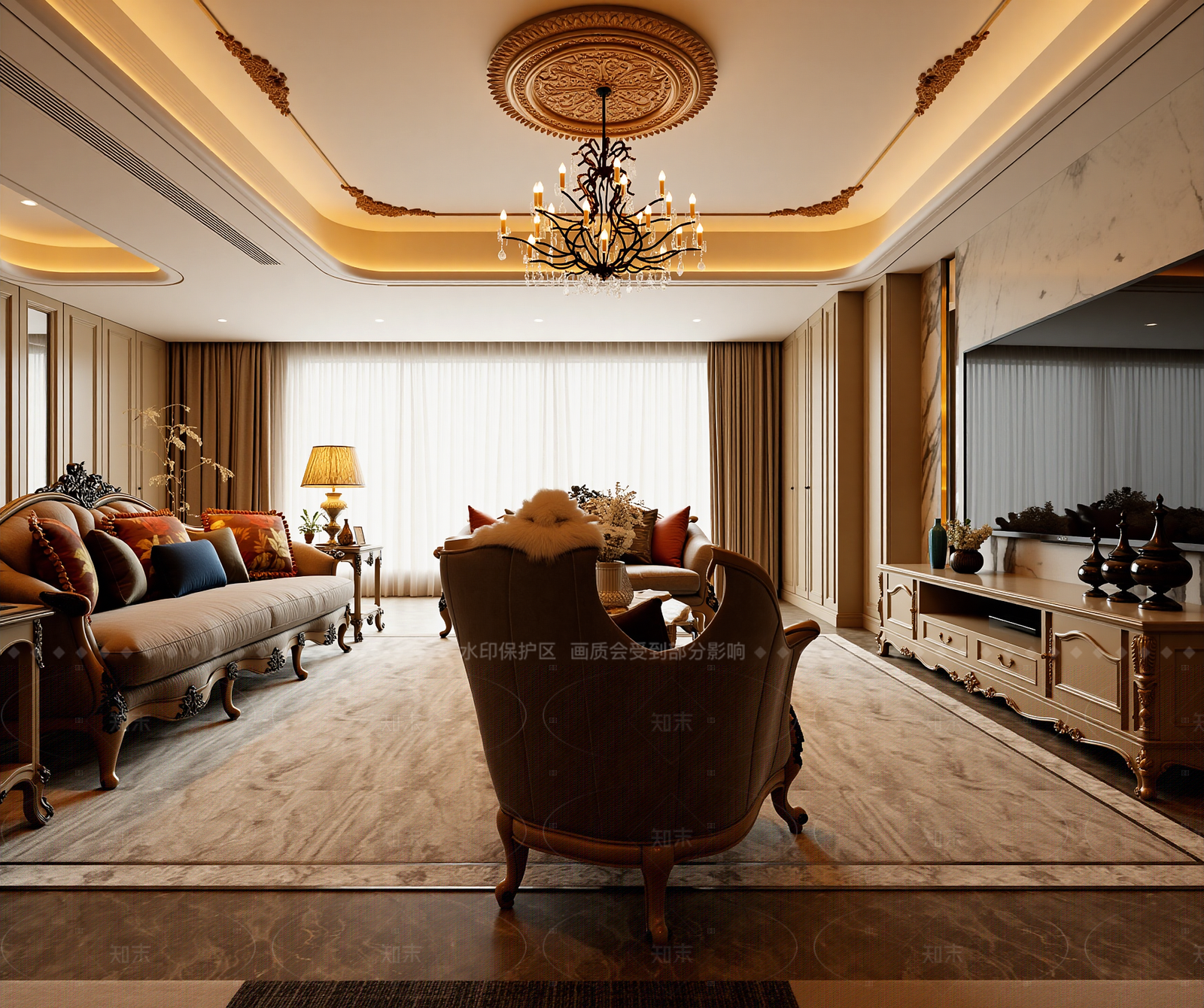 简欧别墅客厅3D模型下载【ID:1214934902】