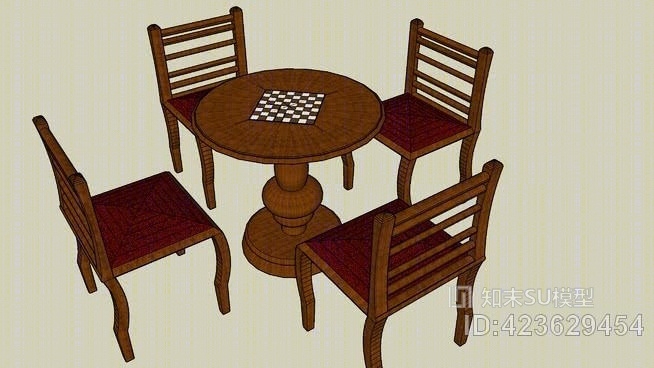 4椅棋桌SU模型下载【ID:423629454】