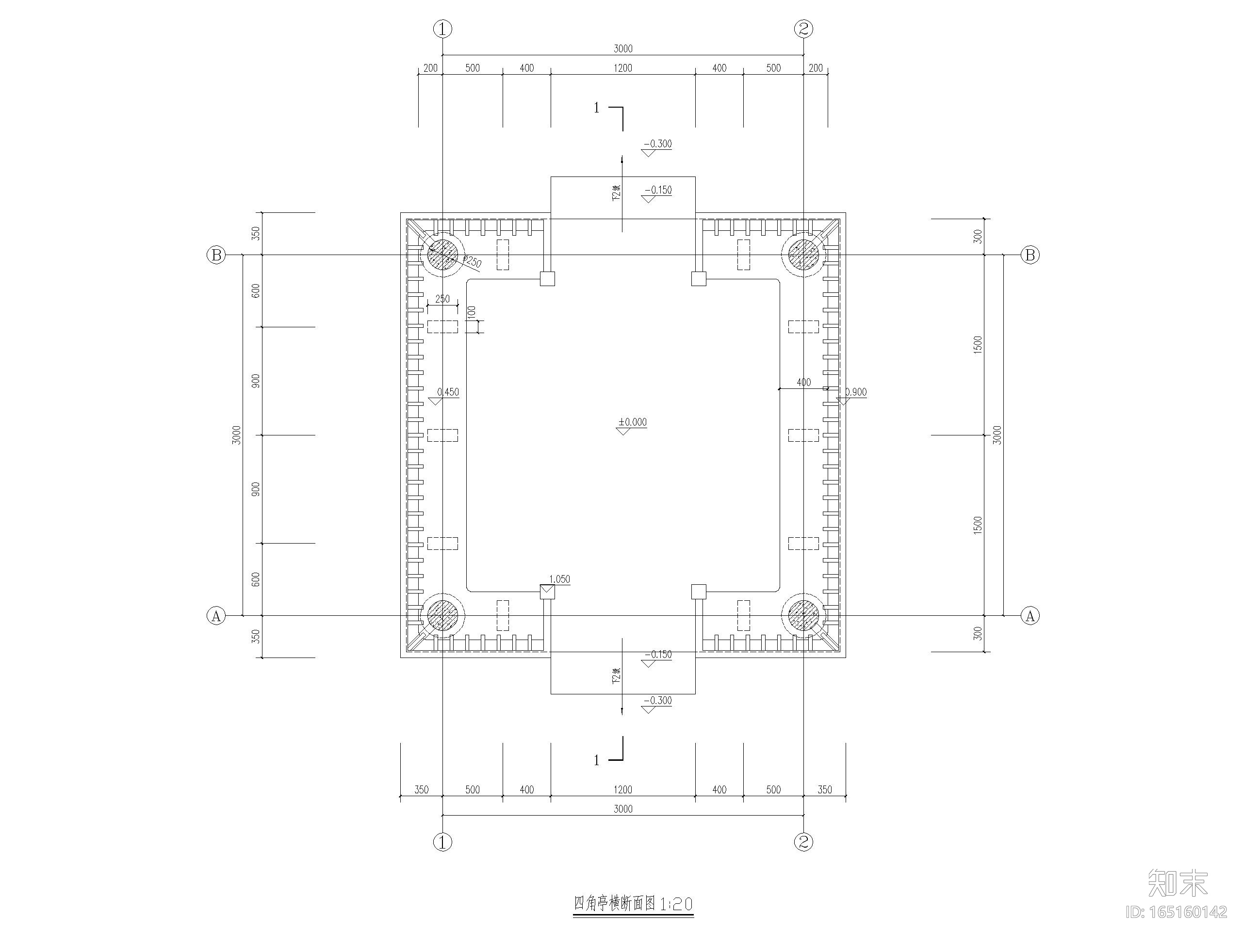 古建四角亭 钢筋混凝土结构cad施工图下载【ID:165160142】