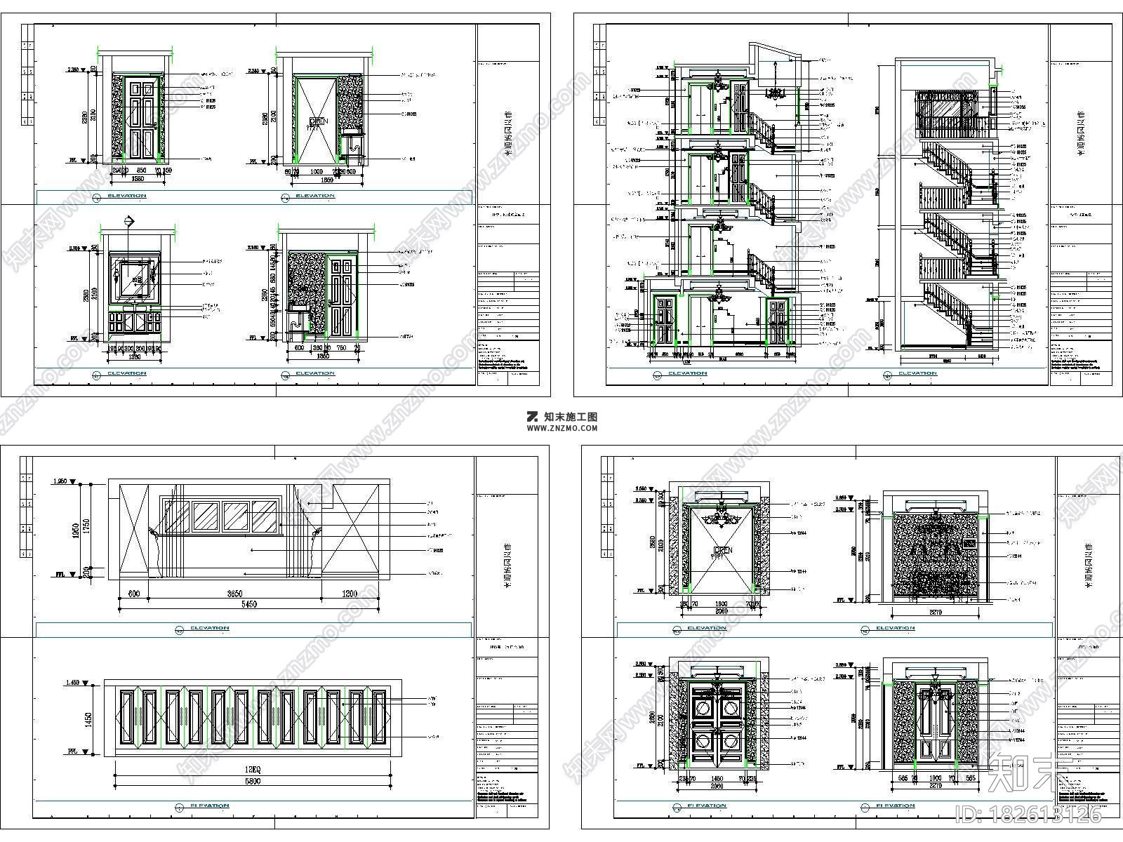 欧式南通博园岚郡别墅效果图及CAD施工图下载cad施工图下载【ID:182613126】