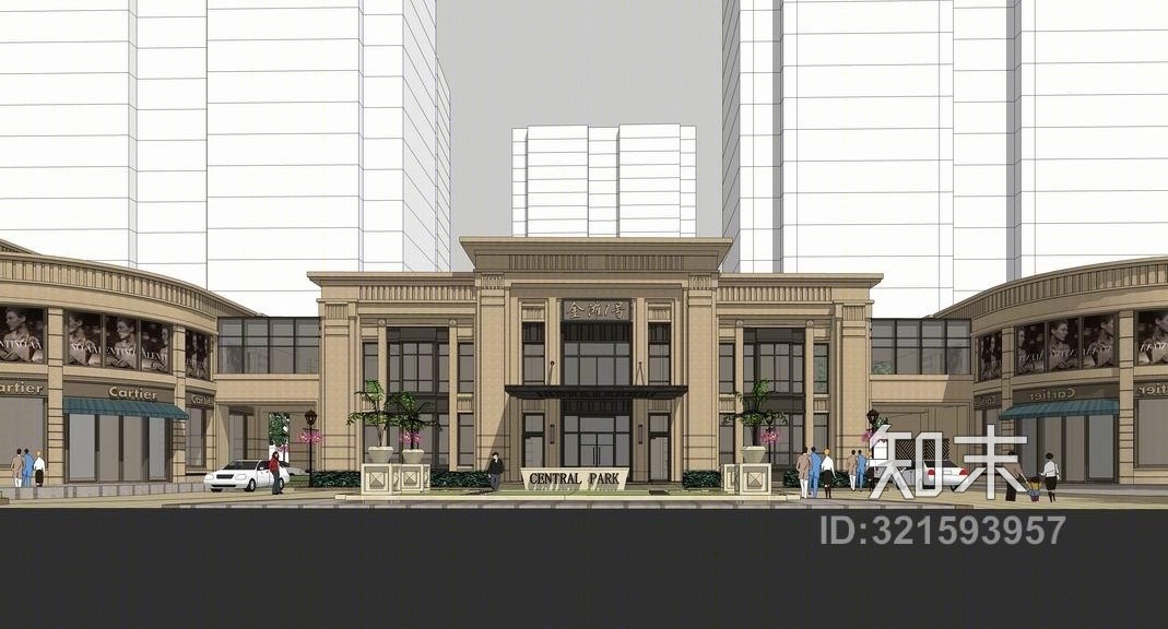 新古典转角商业街SU模型下载【ID:321593957】