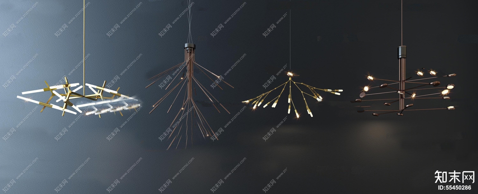 现代时尚小吊灯组合3D模型下载【ID:55450286】