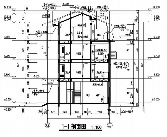 某四层联体别墅建筑施工图施工图下载【ID:149918138】