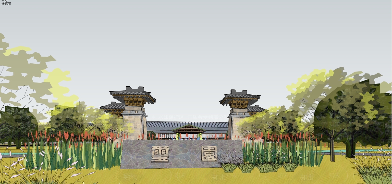 汉唐风园林式高端度假酒店SU模型下载【ID:178041187】
