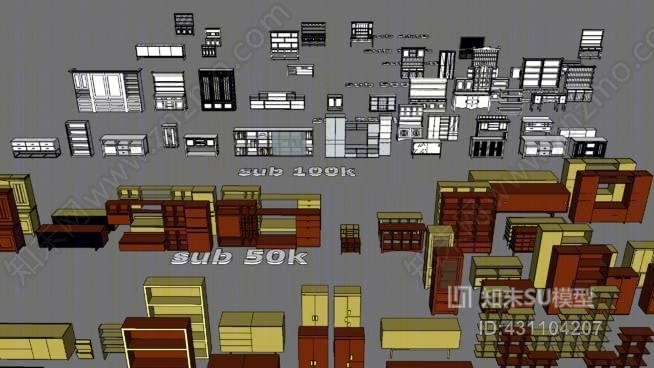 书架、橱柜、餐具柜、梳妆台道具SU模型下载【ID:431104207】