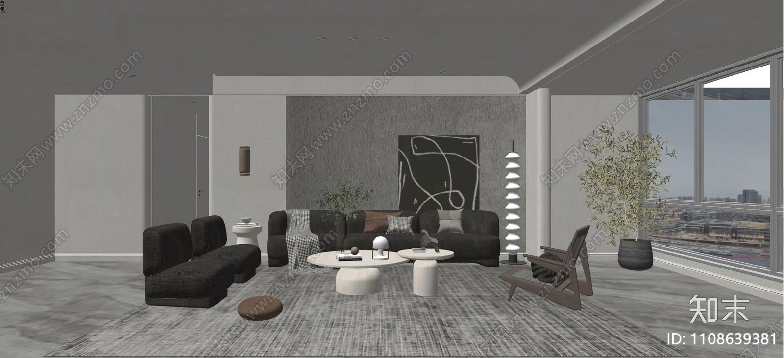 现代客厅SU模型下载【ID:1108639381】
