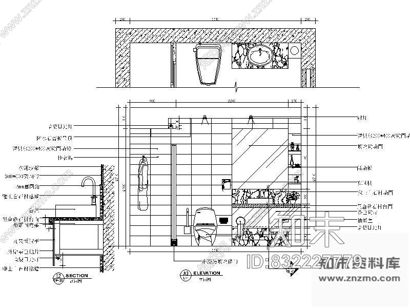 图块/节点卫生间立面图cad施工图下载【ID:832227779】