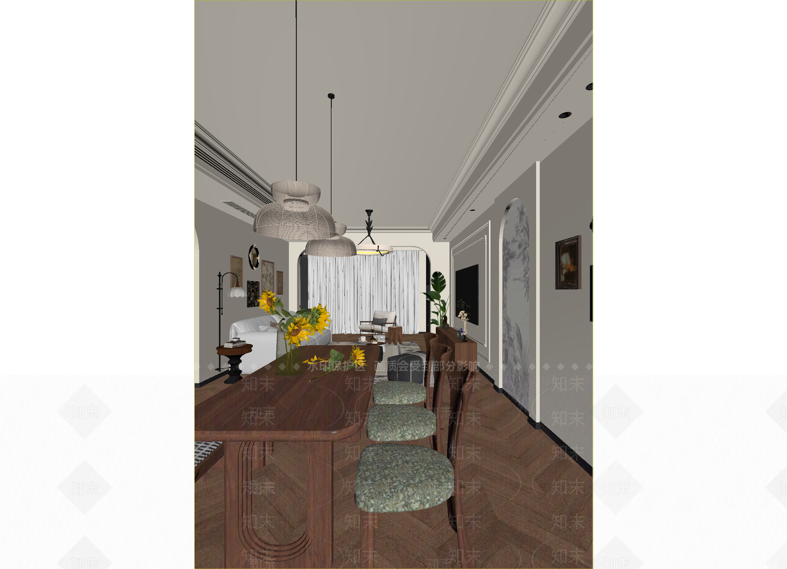 美式家居餐厅3D模型下载【ID:1215140914】