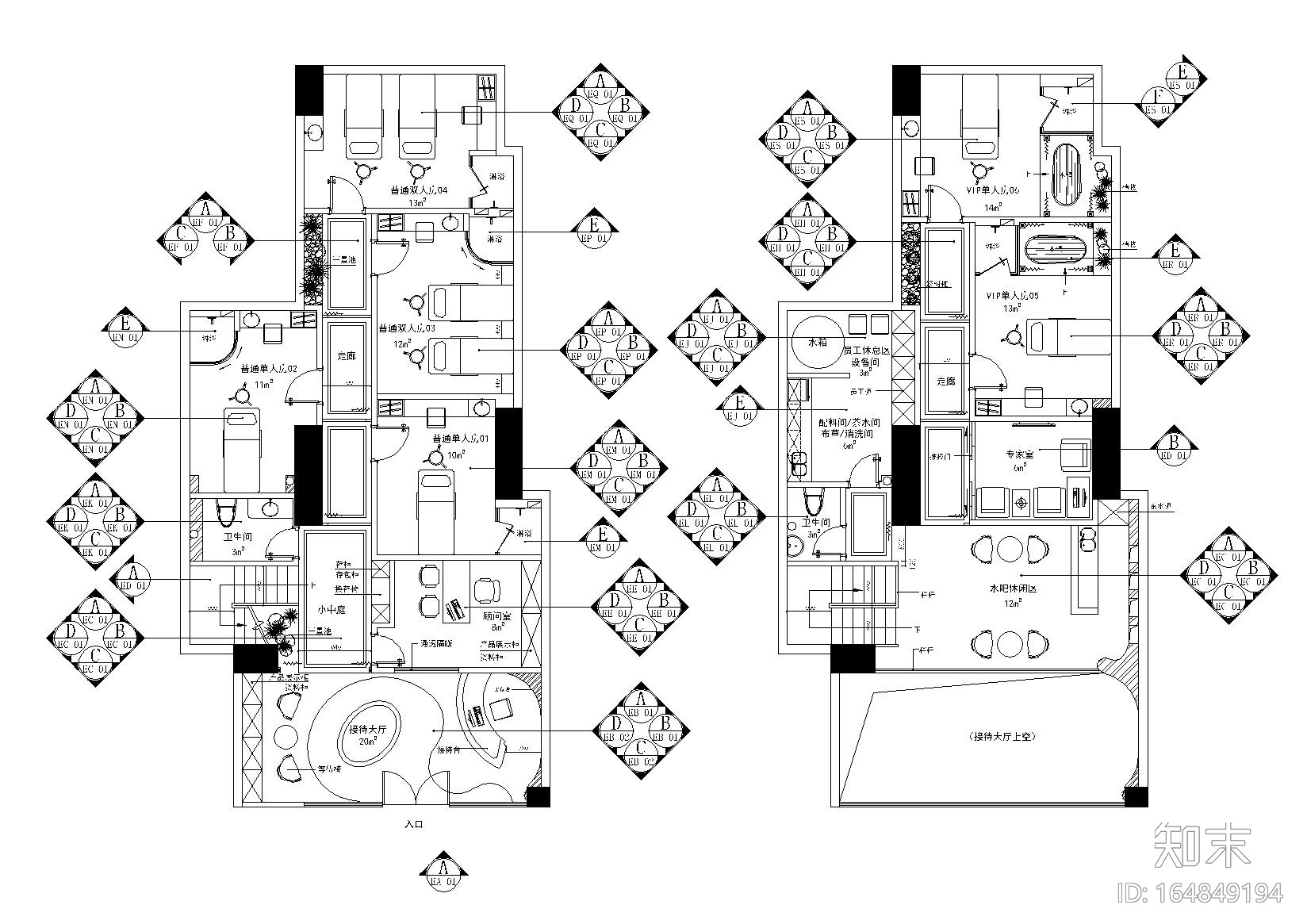 [广州]-新塘美容养生馆190㎡s施工图+效果图cad施工图下载【ID:164849194】