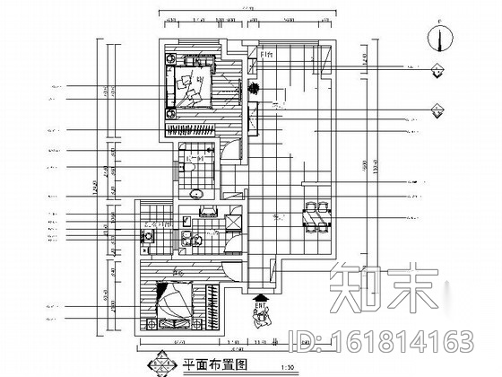 [北京]中式风情三居室室内CAD装修施工图（含效果图）cad施工图下载【ID:161814163】