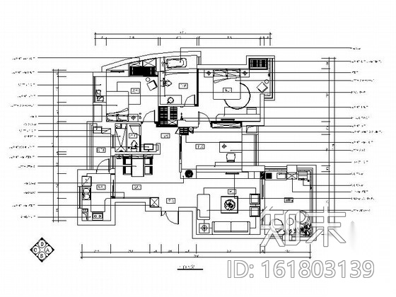 清新简约地中海三居室样板房装修施工图（含效果）cad施工图下载【ID:161803139】