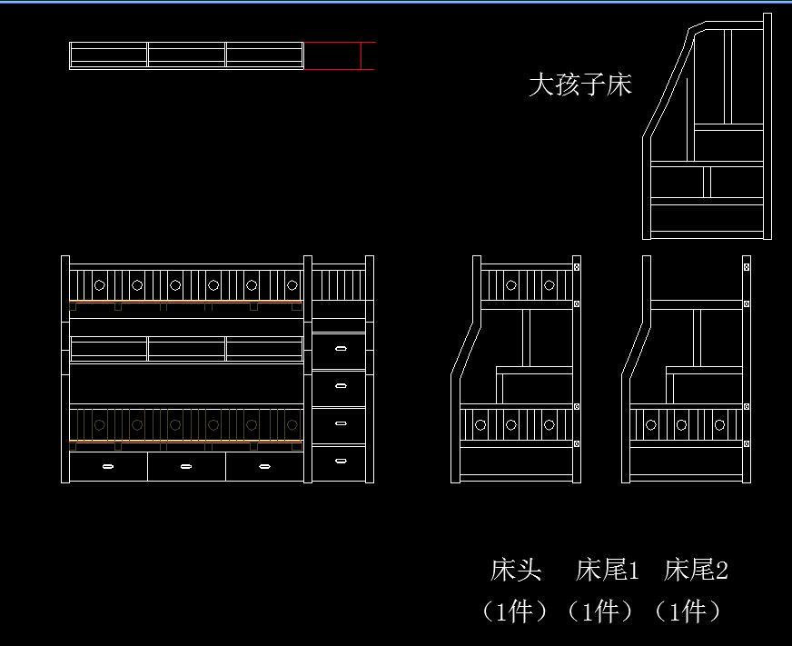 上下床高低床儿童床CAD图库cad施工图下载【ID:232997180】