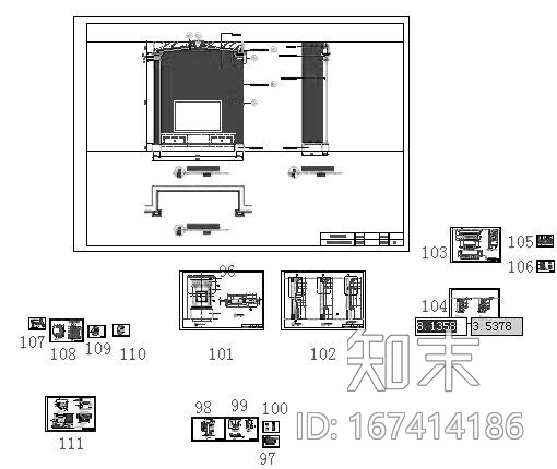 样板间客厅电视墙详图cad施工图下载【ID:167414186】