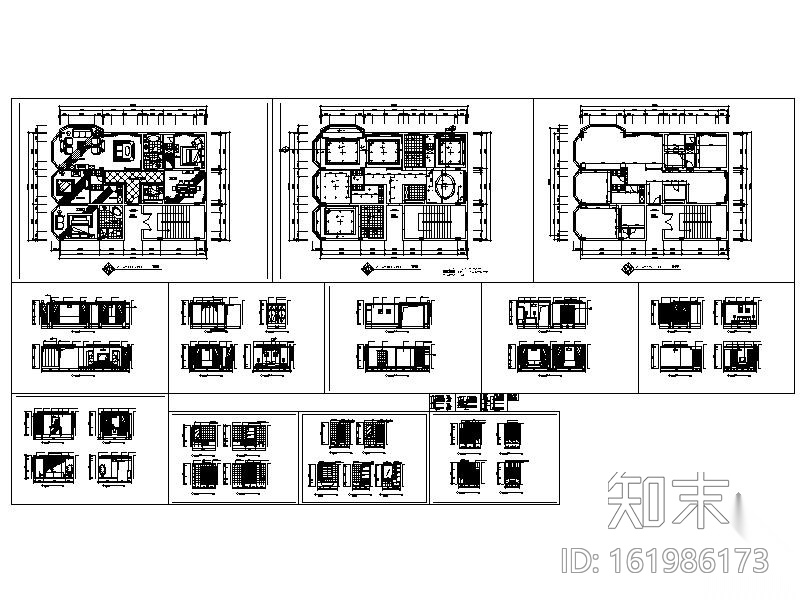 某酒店三室二厅总统套房装修图cad施工图下载【ID:161986173】