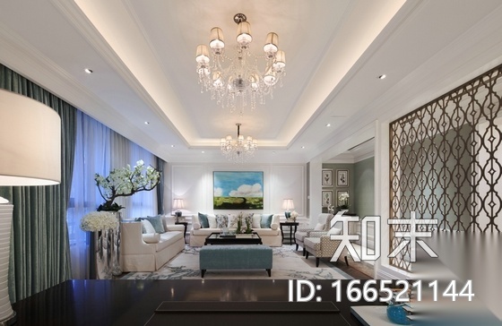 [山东]高贵典雅清新风格别墅样板间室内装修施工图（含实...cad施工图下载【ID:166521144】