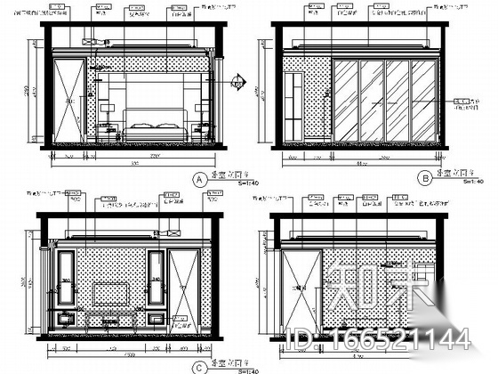 [山东]高贵典雅清新风格别墅样板间室内装修施工图（含实...cad施工图下载【ID:166521144】