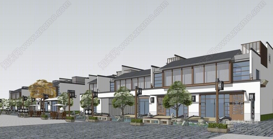 中式沿街商业SU模型下载【ID:425939109】