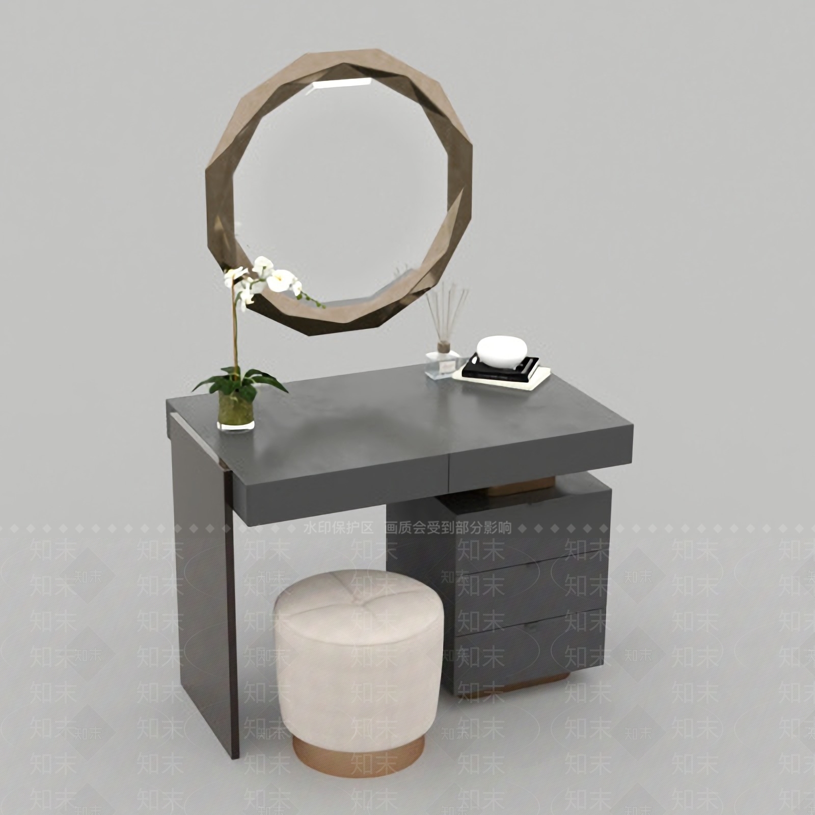 现代妆台妆凳组合免费3D模型下载【ID:1123746239】
