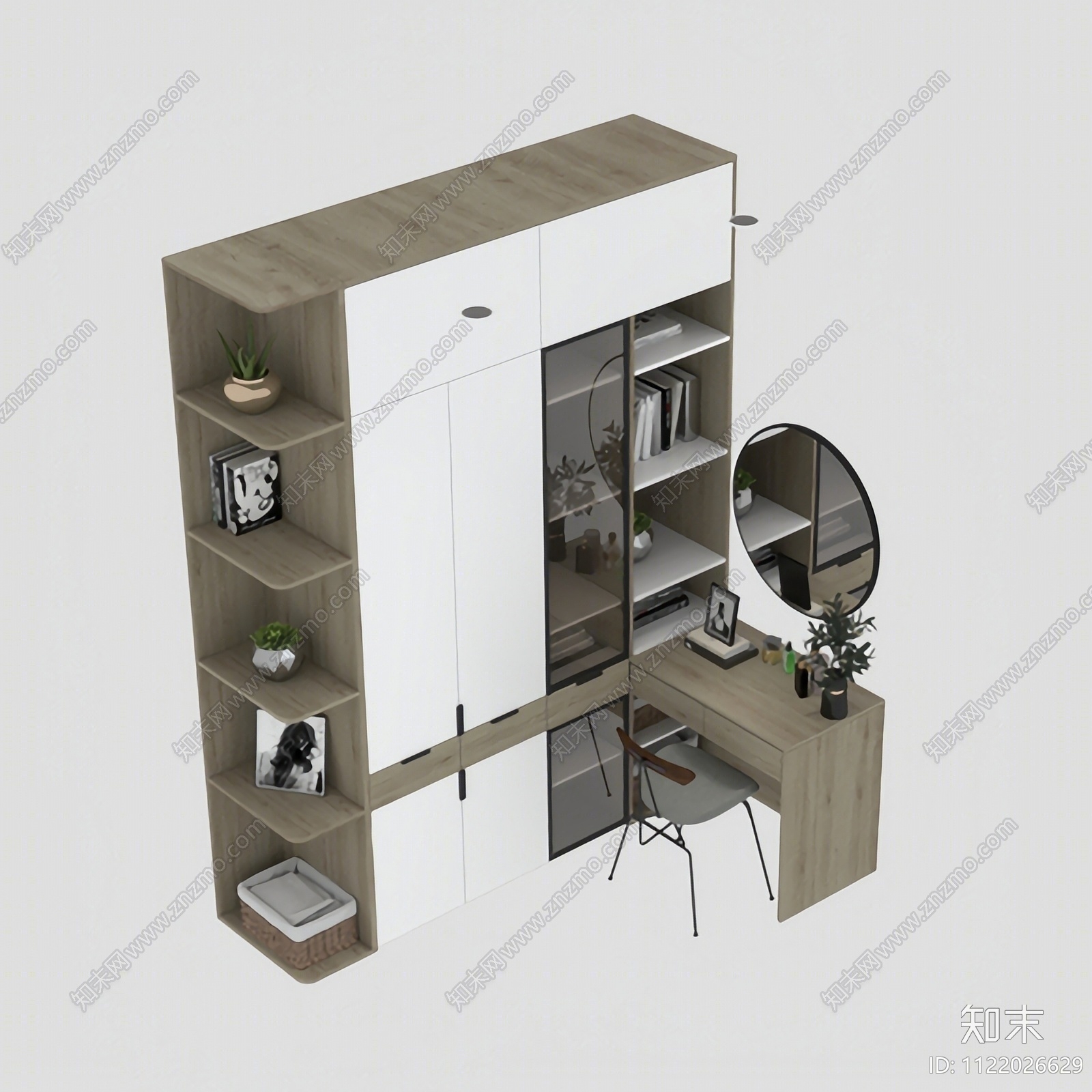 北欧简约实木衣柜梳妆台3D模型下载【ID:1125232972】