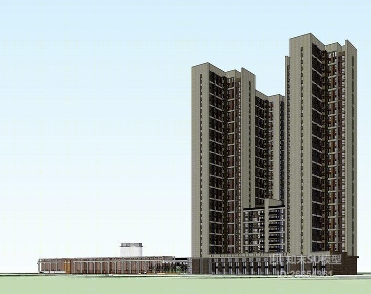 现代高层住宅SU模型下载【ID:26654361】