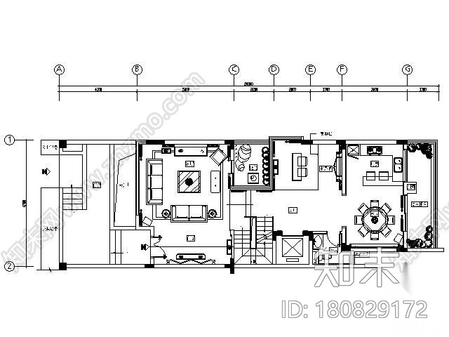 [广州]联排别墅样板房施工图cad施工图下载【ID:180829172】