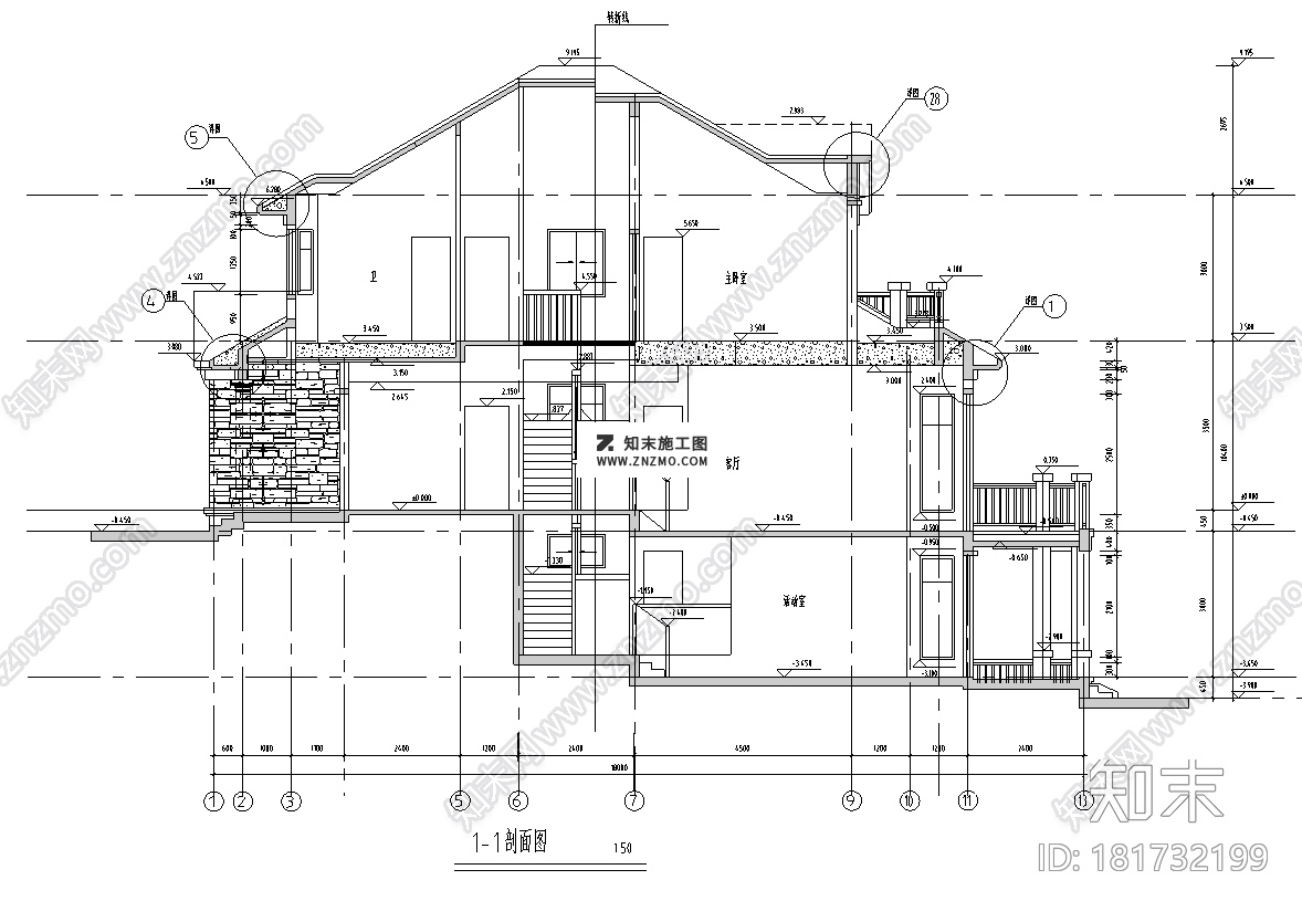 独栋三层别墅建筑图纸cad施工图下载【ID:181732199】