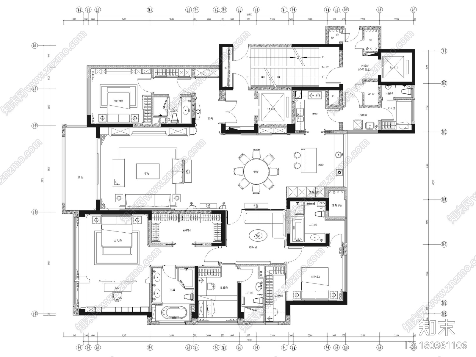 [深圳]宝能275㎡四居家装样板房装修施工图cad施工图下载【ID:180361106】