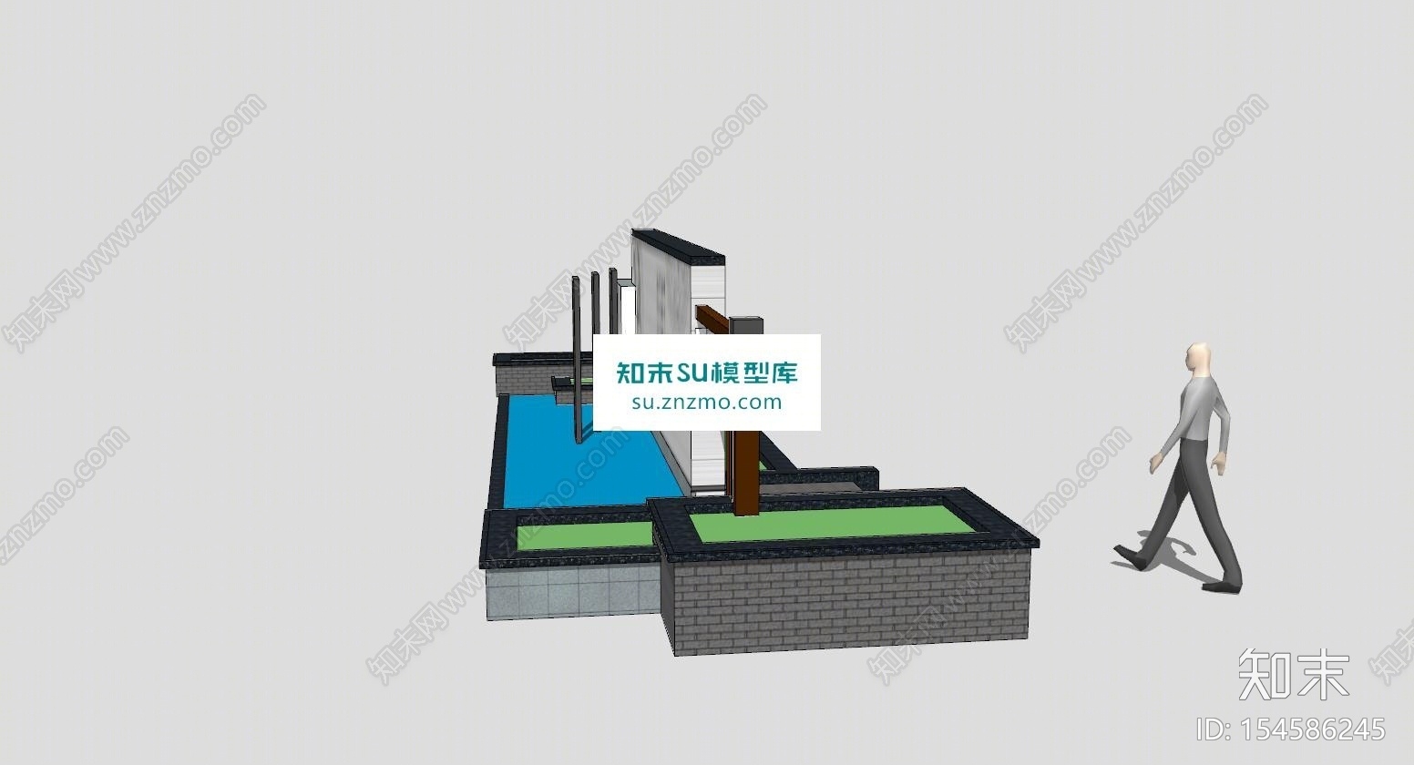 中式景墙围墙栏杆SU模型下载【ID:154586245】