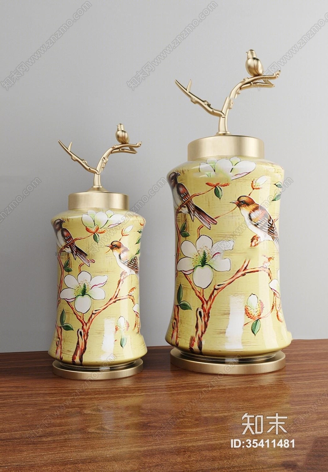 中式金属花瓶器皿3D模型下载【ID:35411481】