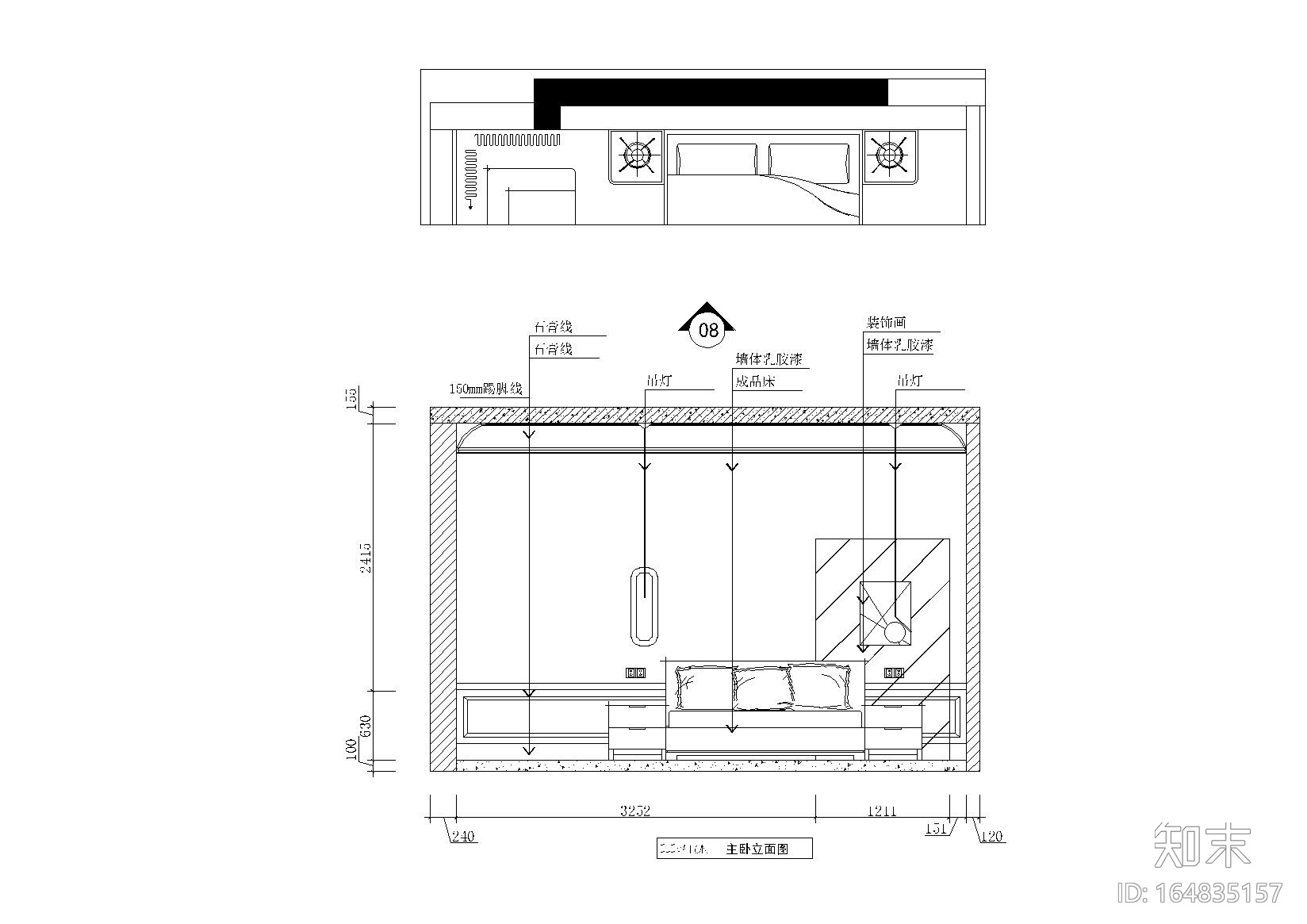 依山郡法式风格三居室样板间施工图+效果图cad施工图下载【ID:164835157】