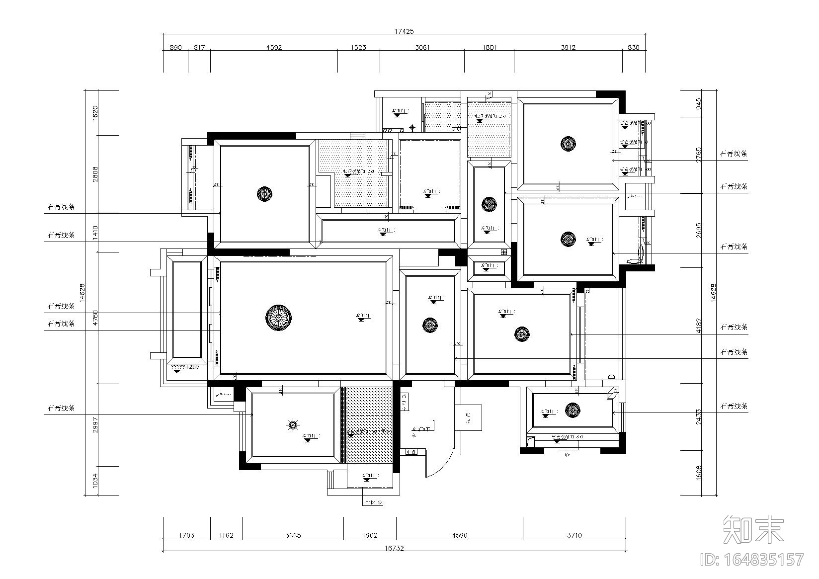 依山郡法式风格三居室样板间施工图+效果图cad施工图下载【ID:164835157】