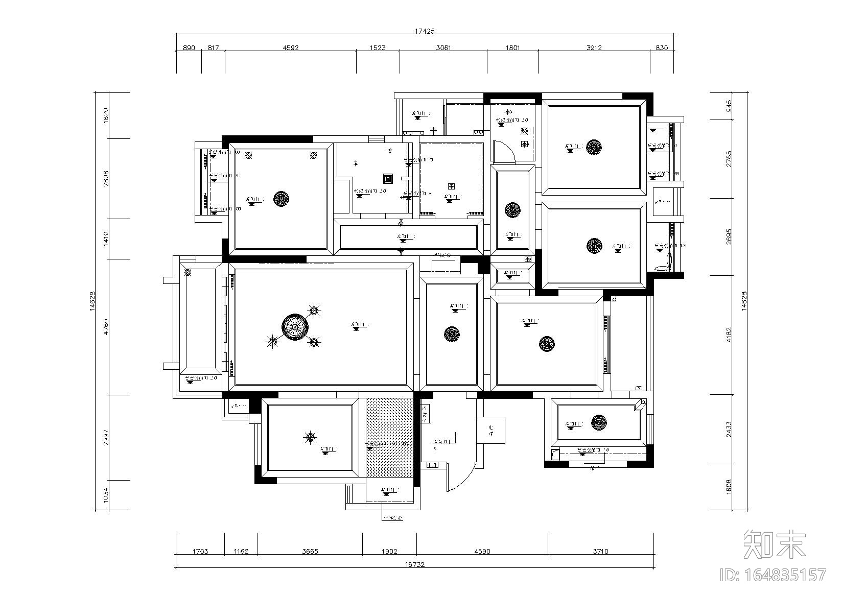 依山郡法式风格三居室样板间施工图+效果图cad施工图下载【ID:164835157】