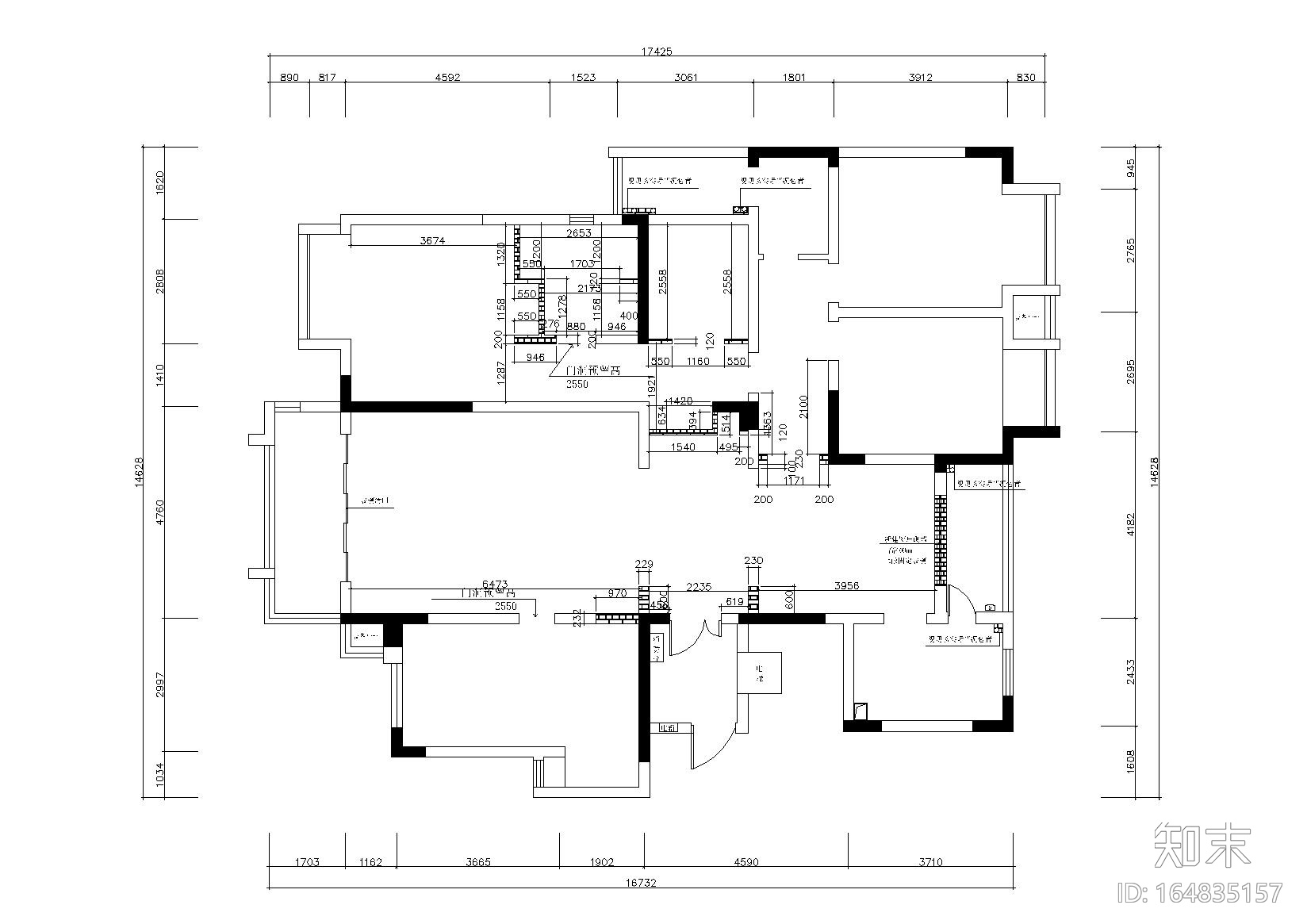 依山郡法式风格三居室样板间施工图+效果图cad施工图下载【ID:164835157】