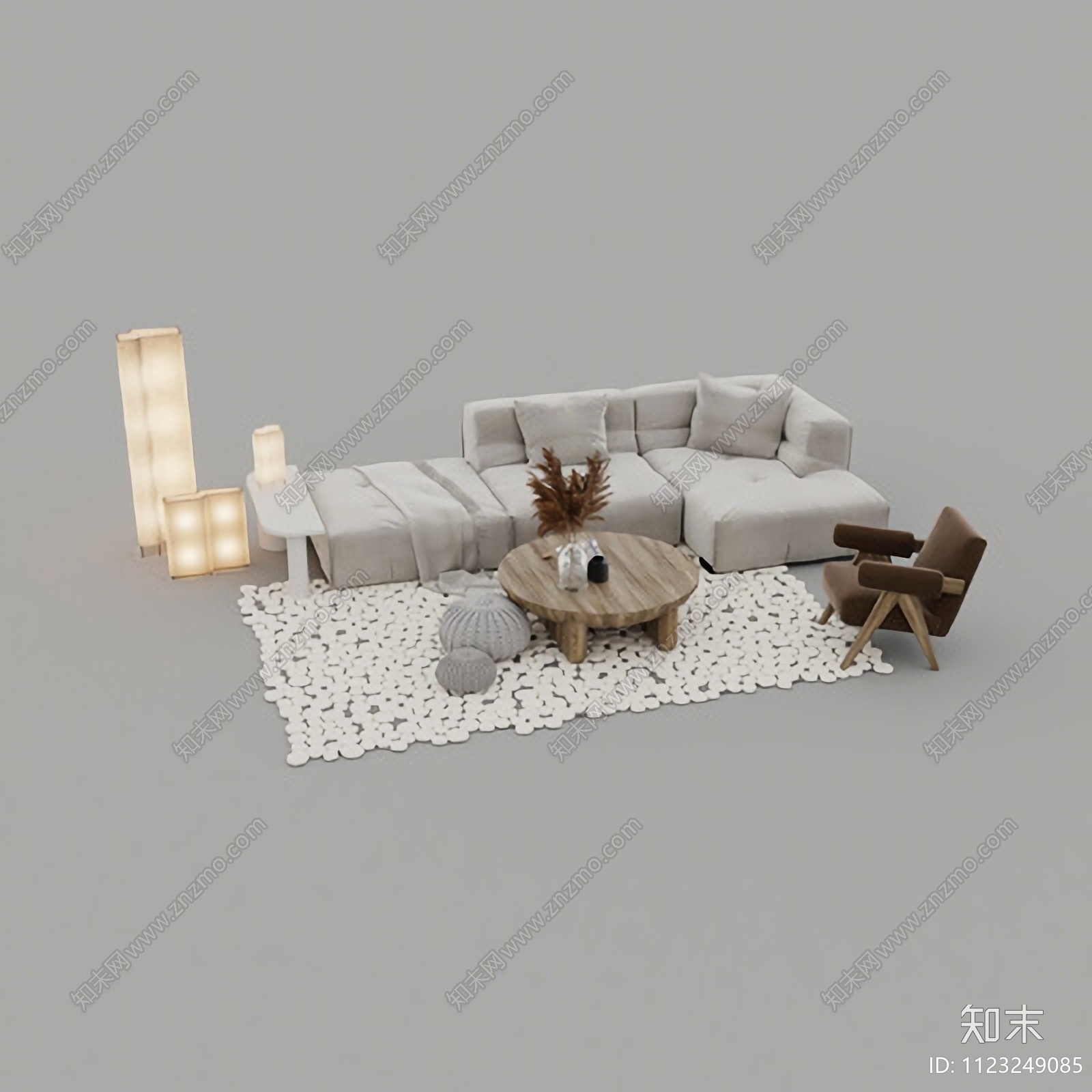 北欧简约创意多人沙发组合免费3D模型下载【ID:1123249085】