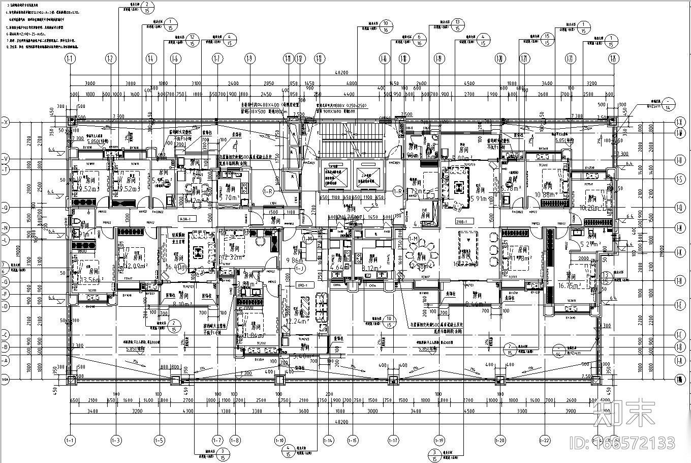 广菲克住宅小区建筑施工图（1栋）cad施工图下载【ID:166572133】