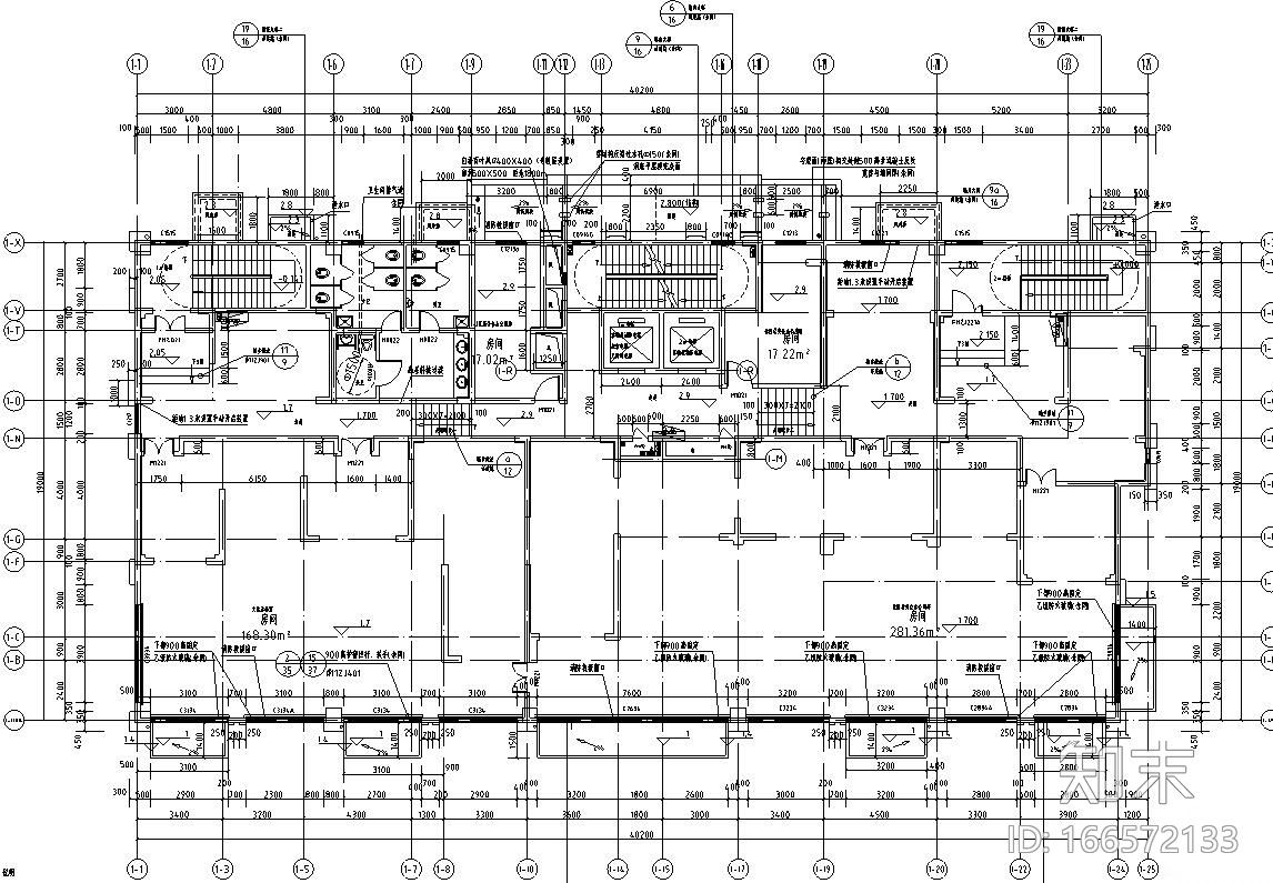 广菲克住宅小区建筑施工图（1栋）cad施工图下载【ID:166572133】