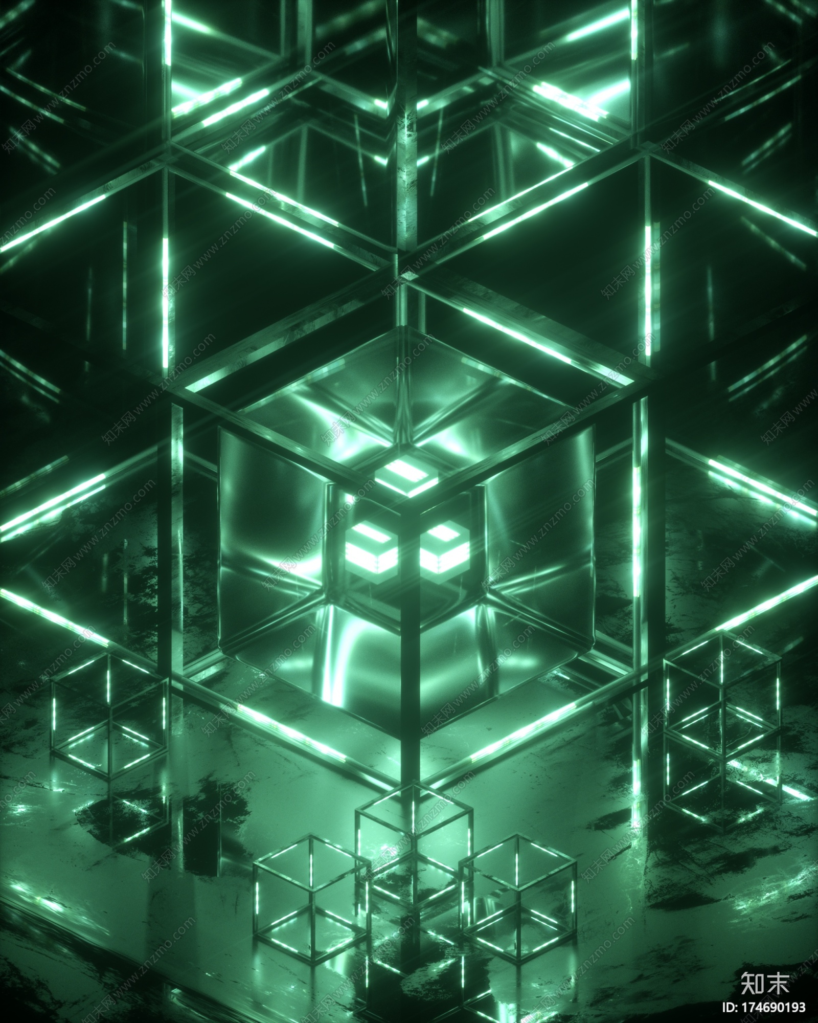 绿色极光幻影C4D动画工程文件分享CG模型下载【ID:174690193】