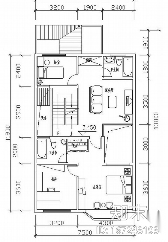 三层独栋别墅户型图(225)施工图下载【ID:167248193】