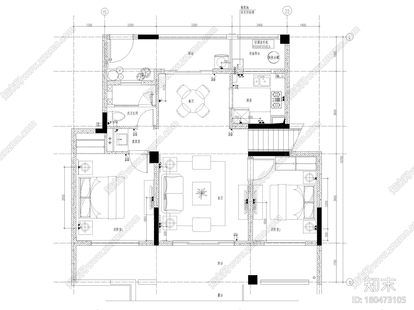 ​[上海]128㎡四居室复式家装样板房施工图cad施工图下载【ID:180473105】
